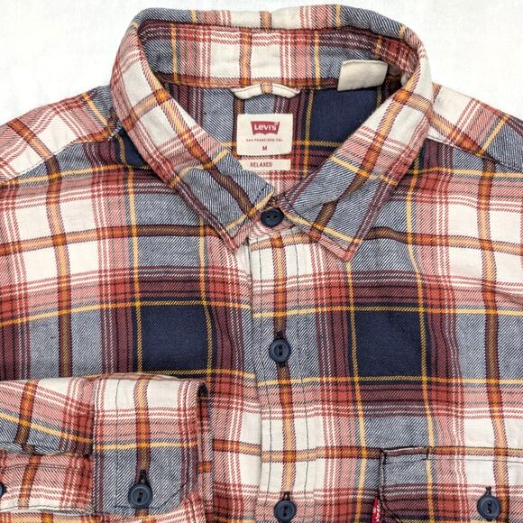 Levi's Mens Plaid Flannel Button Up Shirt Medium Relaxed Long Sleeve Western - Picture 1 of 7
